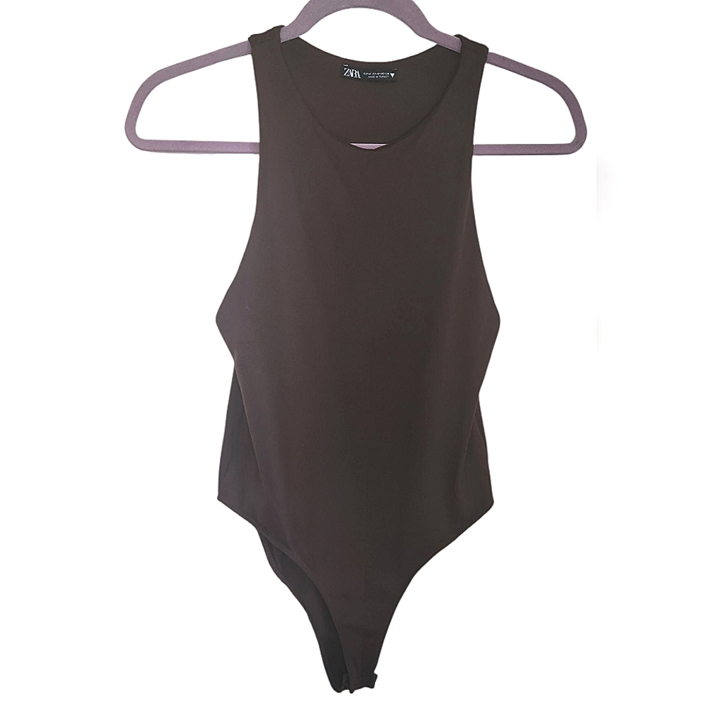 Zara Black Sleeveless High-Cut Bodysuit
